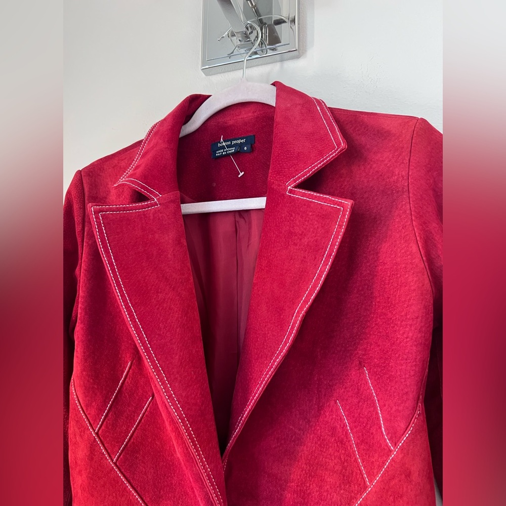 Boston Proper Red Suede Tie-Waist Blazer - Picture 3 of 12